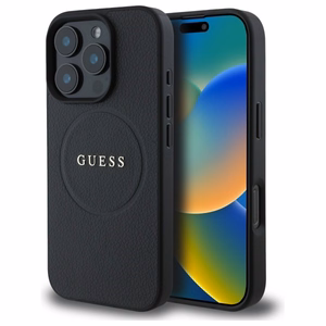 Guess graudainais zelta gredzena magnētiskais viedtālruņa apvalks iPhone 16 Pro Max - melns