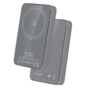 Blavec Portatīvais lādētājs 10000mAh BJ-04 Plāns 13,5mm - Type C - 22,5W magnētiskā Magsafe 3 in 1 (PBBJ04-MC10G) pelēka stikls