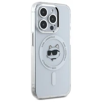 Karl Lagerfeld IML Metāla Choupette galva MagSafe apvalks iPhone 15 Pro - balts