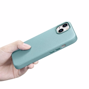 iCarer Litchi Premium ādas viedtālruņa apvalks iPhone 14 Plus Magnētiskais ādas apvalks ar MagSafe Zaļš (WMI14220711-GN)