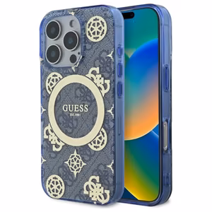 Guess GUHMP16XH4PYEEB iPhone 16 Pro Max 6.9" zils/zils cietais apvalks IML Peony On 4G Background Magnētiskais