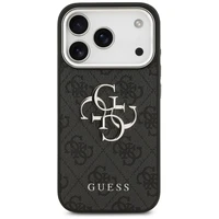 GUESS viedtālruņa apvalks IPHONE 17 Pro GUHCP17LP4G4SMCK (4G PU ādas apvalks ar lielu 4G un klasisko logotipu un sudraba metāla kameras rāmi) melns