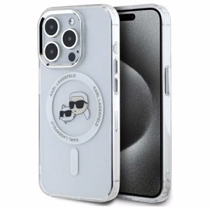 Karl Lagerfeld IML Metāla Karl&Choupette galva MagSafe apvalks iPhone 15 Pro Max - balts