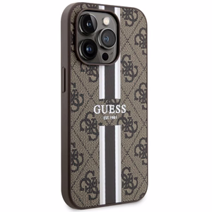 Guess GUHMP14LP4RPSW iPhone 14 Pro 6.1" brūns/brūns cietais apvalks 4G Printed Stripes MagSafe