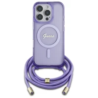 Guess Crossbody Cord Script Magnētiskais viedtālruņa apvalks iPhone 16 Pro Max - violets