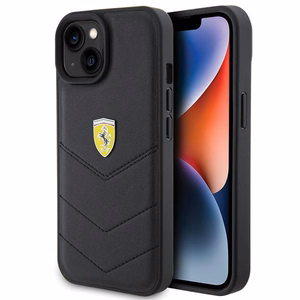 Ferrari dygsnots metāla logotipa apvalks iPhone 15 – melns