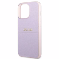 Guess GUHCP13LPSASBPU viedtālruņa apvalks iPhone 13 Pro / 13 6.1" violets Saffiano ar karsto spieduma un metāla logotipu