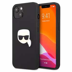 Karl Lagerfeld Ādas Ikonik Karl's Head Metāla apvalks iPhone 13 mini - melns