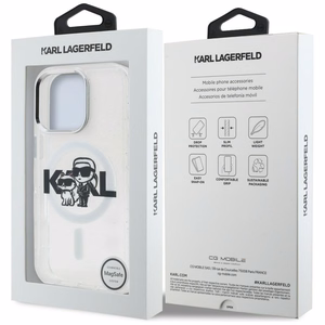 Karl Lagerfeld IML Glitter Karl & Choupette Sketch Logo MagSafe maciņš iPhone 16 Pro Max - caurspīdīgs