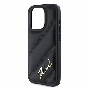 Karl Lagerfeld Diagonal Quilted Script viedtālruņa apvalks iPhone 15 Pro - melns