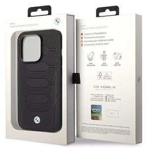 Viedtālruņa apvalks BMW BMHMP14L22RPSK iPhone 14 Pro 6.1" melns/melns ādas sēdekļu raksts MagSafe