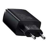 Lādētājs Baseus Compact Quick Charger, 2xUSB, USB-C, PD, 3A, 30W (melns)