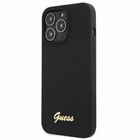 Guess GUHMP13LLSLMGBK viedtālruņa apvalks iPhone 13 Pro / 13 6.1" melns cietais silikona ar zelta logotipu MagSafe