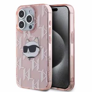 Karl Lagerfeld IML Choupette galvas un monogrammas apvalks iPhone 15 Pro - rozā