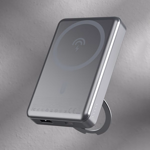 Dudao K28 10000mAh PD 22.5W Magnētiskā portatīvais lādētājs ar metāla apvalku un gredzena statīvu - pelēka