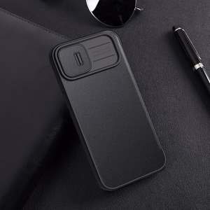 Nillkin Qin auduma apvalks iPhone 14 Plus ar kameras vāciņu un maciņu zils