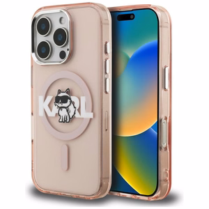 Karl Lagerfeld IML Choupette Sketch Logo MagSafe Maciņš iPhone 16 Pro Max - rozā