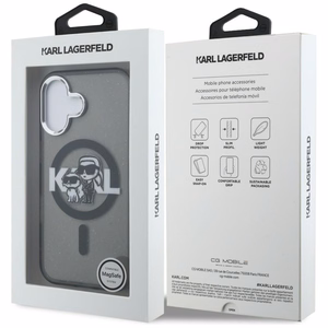 Karl Lagerfeld IML Glitter Karl & Choupette Sketch Logo MagSafe maciņš iPhone 16 - melns