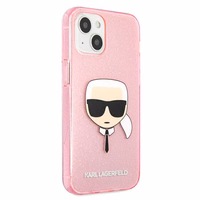 Karl Lagerfeld Glitter Karl's Head apvalks iPhone 13 mini - rozā