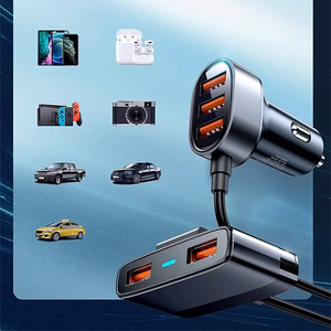Joyroom ātrais automobiļu lādētājs ar 5 USB pieslēgvietām, 6,2 A, ar pagarināšanas kabeli, melns (JR-CL03)
