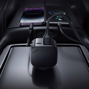 Automašīnas lādētājs Hoco Z68, USB-A + USB-C, PD QC3.0, 45 W, ar izvelkamu USB-C kabeli, melns