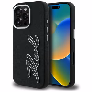 Karl Lagerfeld FW Grained Signature Logo Maciņš iPhone 16 Pro Max - melns