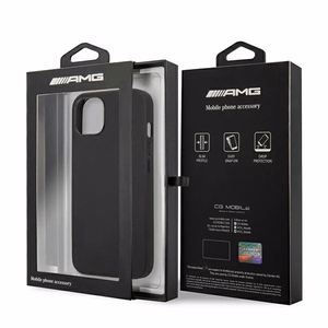 Mercedes AMG ādas maciņš ar karsto spiedumu iPhone 13 / 14 / 15, melns