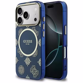 Guess IML Peony Dot MagSafe Maciņš for iPhone 17 Pro - zils
