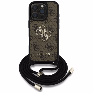 Guess 4G Big Logo Cord Stap viedtālruņa apvalks iPhone 16 Pro - brūns