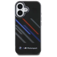 BMW Motosport IML nejaušas svītras iPhone 16 Plus apvalks - melns