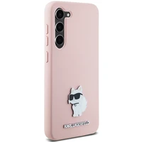 Karl Lagerfeld silikona Choupette metāla piespraude viedtālruņa apvalks Samsung Galaxy S23+ - rozā