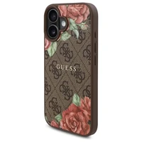 Guess GUHMP16SP4ROPEMCW iPhone 16 6.1" brūns/brūns cietais apvalks 4G Ziedu Druka Magnētiskais
