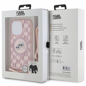 Karl Lagerfeld IML Crossbody Monogram Karl & Choupette Head MagSafe apvalks viedtālrunim iPhone 15 Pro Max - rozā
