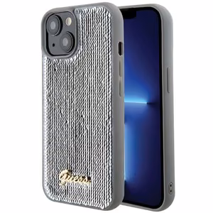 Guess Sequin Script Metal viedtālruņa apvalks iPhone 15 - sudraba