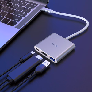 Adapter Hoco HB14 Type-C to USB-A+HDMI+Type-C silver