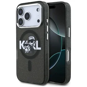 KARL LAGERFELD viedtālruņa apvalks IPHONE 17 Pro, ar magnētisko MagSafe, (KLHMP17LHGKCGKBK, IML Glitter k&C Sketch Logo) melns