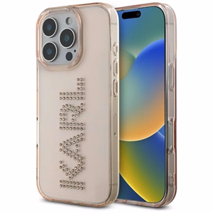 Karl Lagerfeld IML logotipa ar rhinestones viedtālruņa apvalks iPhone 16 Pro Max - rozā