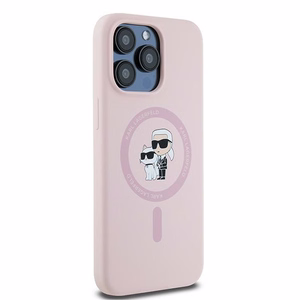 Karl Lagerfeld Silikonais Karl&Choupette Ring MagSafe apvalks iPhone 15 Pro Max - rozā