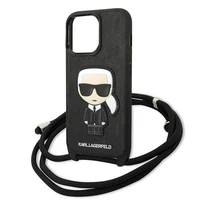 Karl Lagerfeld ādas monogrammas plāksteris un aukla Iconik apvalks iPhone 13 Pro / 13 - melna