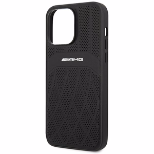 AMG AMHMP14XOSDBK iPhone 14 Pro Max 6.7" melns/melns cietais ādas apvalks ar izliekām līnijām MagSafe