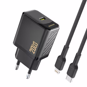 Dudao A26LEU PD 20W GaN USB-C Wall Lādētājs with USB-C to Lightning Kabelis - Melns