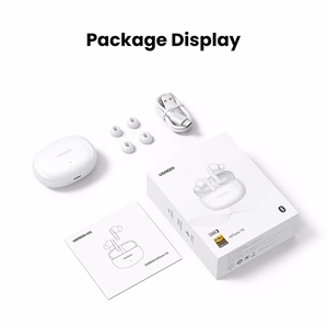 Ugreen HiTune T6 bezvadu austiņas ar ANC funkciju + USB-A - USB-C kabelis baltas