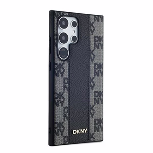 DKNY Leather Checkered Mono Pattern MagSafe Чехол для Samsung Galaxy S24 Ultra - чёрный