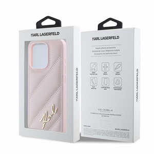 Karl Lagerfeld diagonāli stepēts Script viedtālruņa apvalks iPhone 15 Pro - rozā