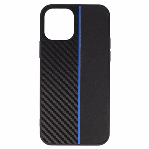Tel Protect CARBON Case for Iphone 12 Pro Max Black with blue stripe
