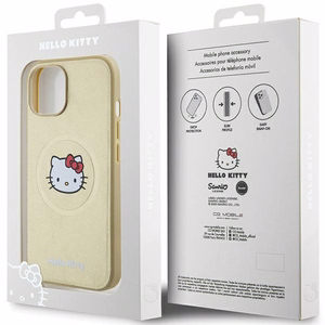 Hello Kitty ādas Kitty Head magnētiskais viedtālruņa apvalks iPhone 15 - zelta