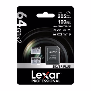 Lexar High-Performance Silver Plus microSDXC 2x64GB atmiņas karšu komplekts + adapteris