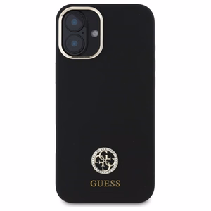 Guess Silikona Logo Strass 4G viedtālruņa apvalks iPhone 16 - melns