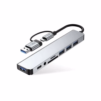 Tech-Protect HB06 HUB adapteris 8in1 TYPE-C + USB2.0 + USB3.0 + SD/TF + AV3.5 - pelēks