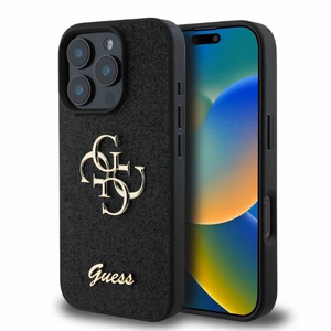 Guess Fiksētais spīdīgais 4G apvalks iPhone 16 Pro Max (m) - melns